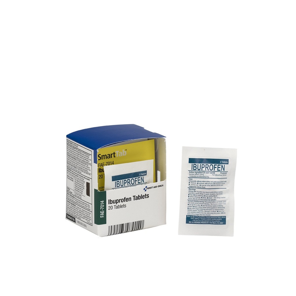 Førstehjælp Kun SmartCompliance Refill Ibuprofen, 2 tabletter per pakke, 10 pakker pr. kasse