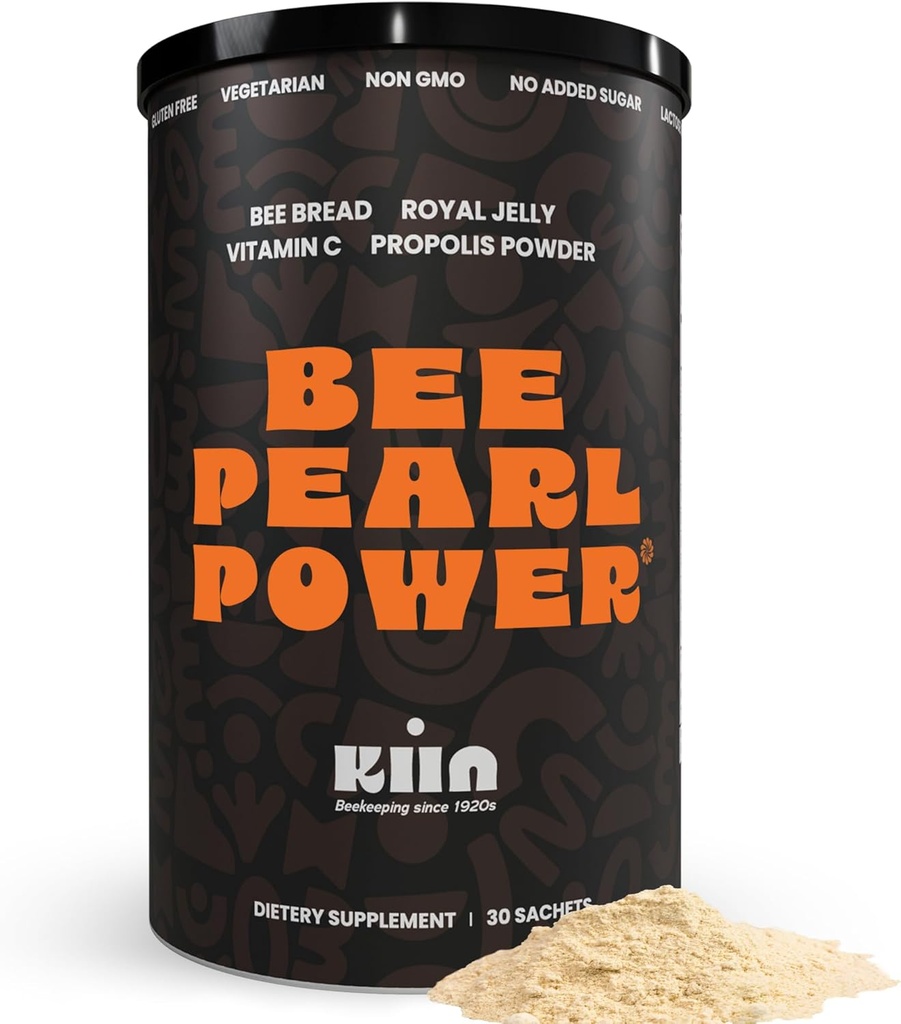Kiin Bee Brød Powder - Gæret Pollen & Honning, 100% Natural Multivitamin, Superfood for Energy, Metabolisme, Søvn, Inddrivelse, Immunitet Beeg 124; Indeholder Royal Jelly og Propolis
