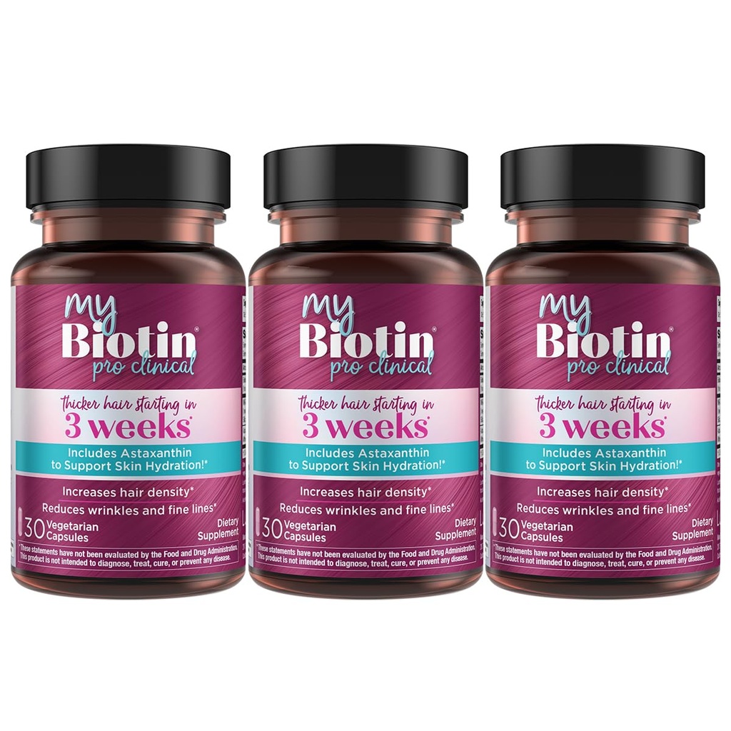 Renhed Produkter MyBiotin ProClinical - Thicker Hår Starter i 3 uger og kampe Rynker - MB40X Patenteret Biotin vitamin B7 Matrix w / Astaxanthin - 40X Mere Opløseligt vs Ordinary Biotin, 90 Veg kapsler