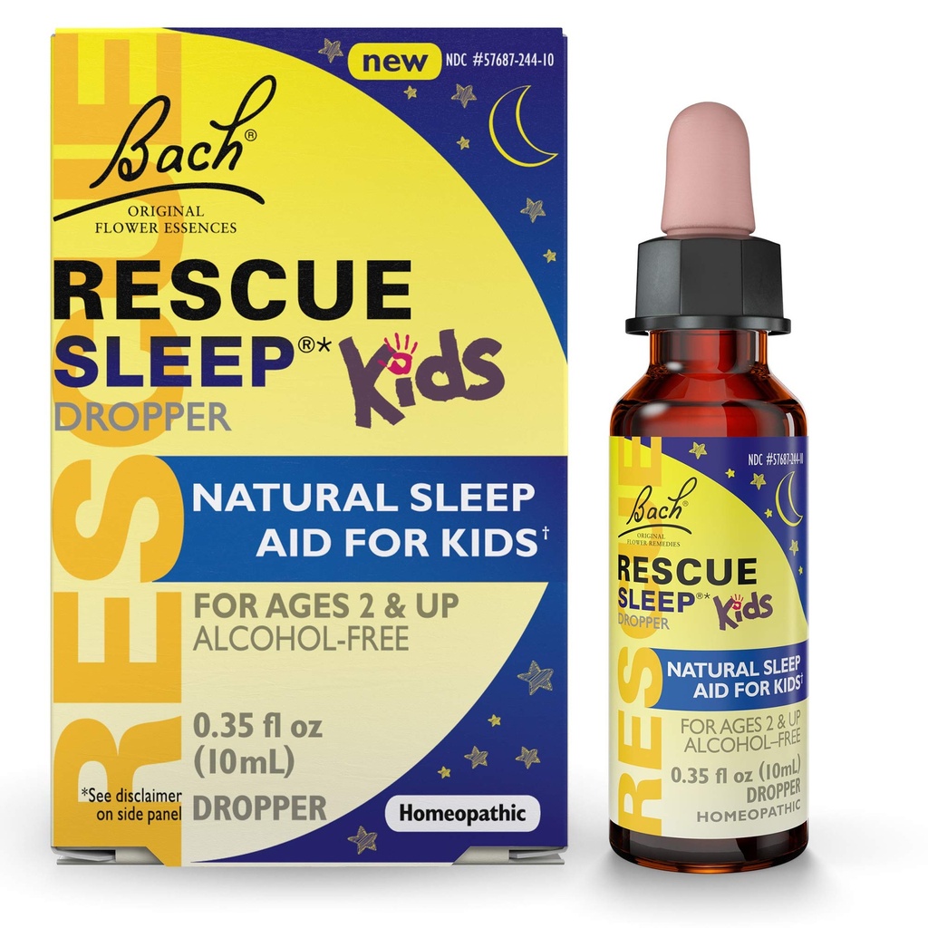 Bach RESCUE SLEEP KIDS Dropper 10ml, Natural Sleep & Stress Relief Aid, Homøopatisk Blomst Essence, Gratis Melatonin, Sukker & Gluten, Kid- Friendly, Ikke-alkohol Formel