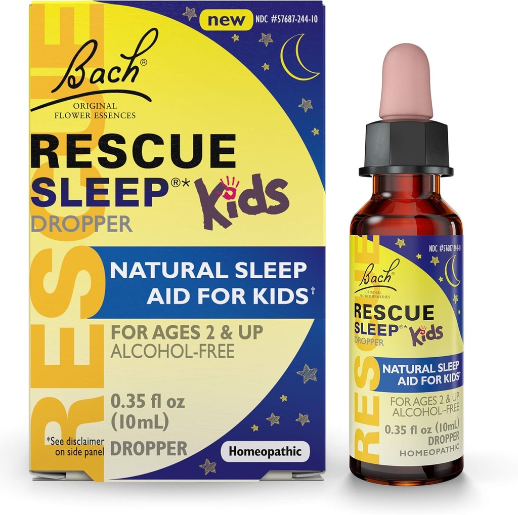Bach RESCUE SLEEP KIDS Dropper 10ml, Natural Sleep & Stress Relief Aid, Homøopatisk Blomst Essence, Gratis Melatonin, Sukker & Gluten, Kid- Friendly, Ikke-alkohol Formel
