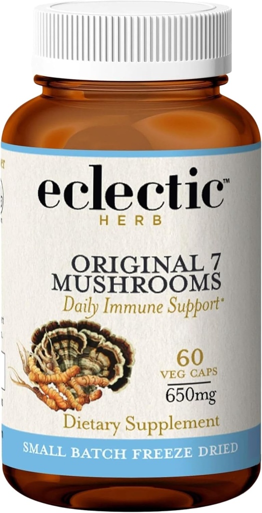 Ecelctic Institute Non- GMO Original 7 svampe, immunsupportchampignon Blend; 60 CT (650 mg)