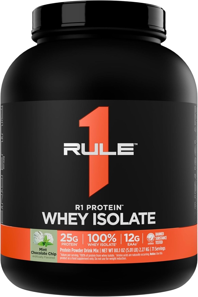 Regel 1 R1 Protein Whey Isolate - med 25g protein & 6g BCAA Eksklusivt fra Isolated & Hydrolyzed Kilder til træning Inddrivelse (5 pounds *, Mint Chocolate Chip)