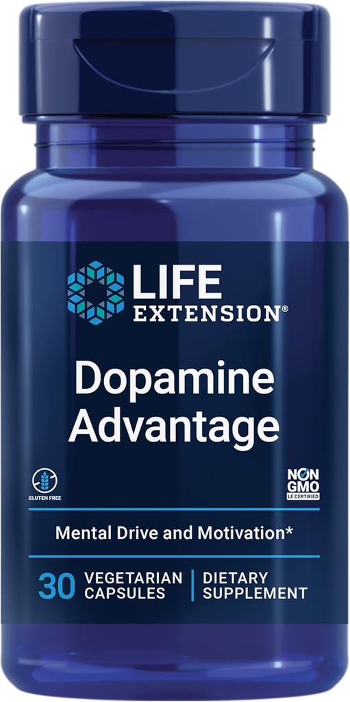 Life Extension Dopamin Advantage, Kognitiv Sundhed, Mental Sharpness, Motivation, Vitamin B12, Phellodendron bark Powder, Gluten Free, Non- GMO, Vegetar, 30 Kapsler