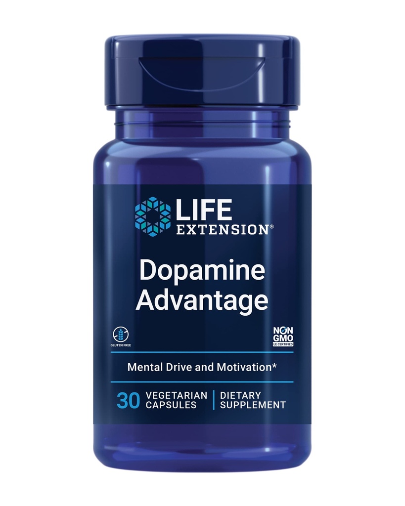Life Extension Dopamin Advantage, Kognitiv Sundhed, Mental Sharpness, Motivation, Vitamin B12, Phellodendron bark Powder, Gluten Free, Non- GMO, Vegetar, 30 Kapsler