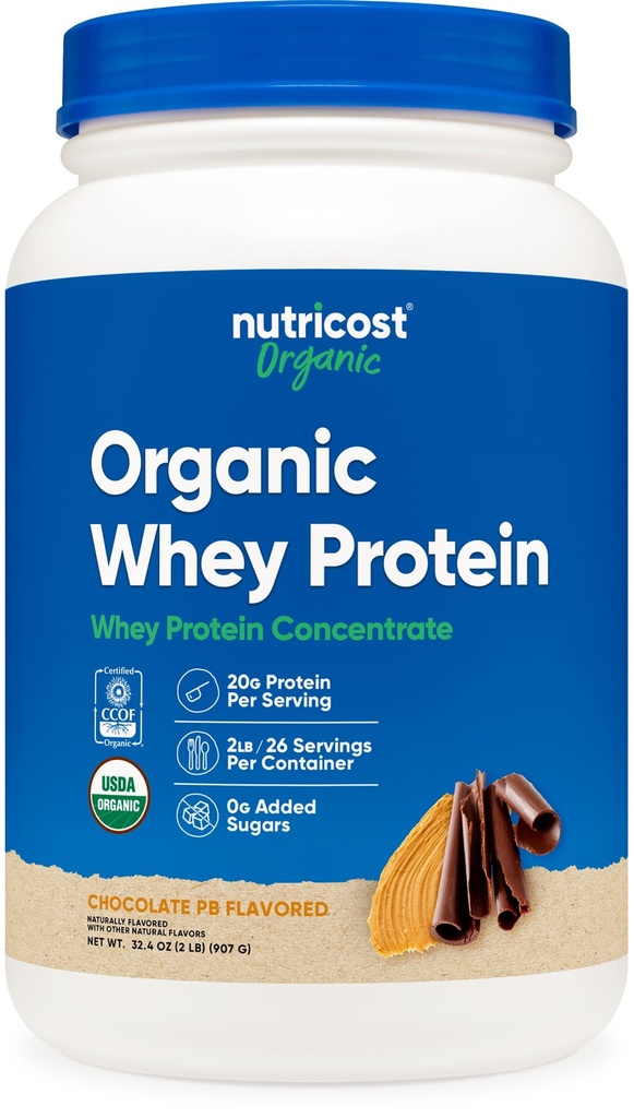 Nutricost Organic Whey Protein Koncentrat, Chokolade Peanut Butter Flavored, (2LBS) - Gluten- Free, Non- GMO