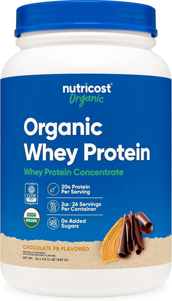 Nutricost Organic Whey Protein Koncentrat, Chokolade Peanut Butter Flavored, (2LBS) - Gluten- Free, Non- GMO