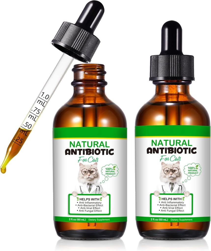 Cat Antibiotika, Antibiotika til katte, Natural Cat Multivitamin Herbal Kosttilskud 60ml-2stk