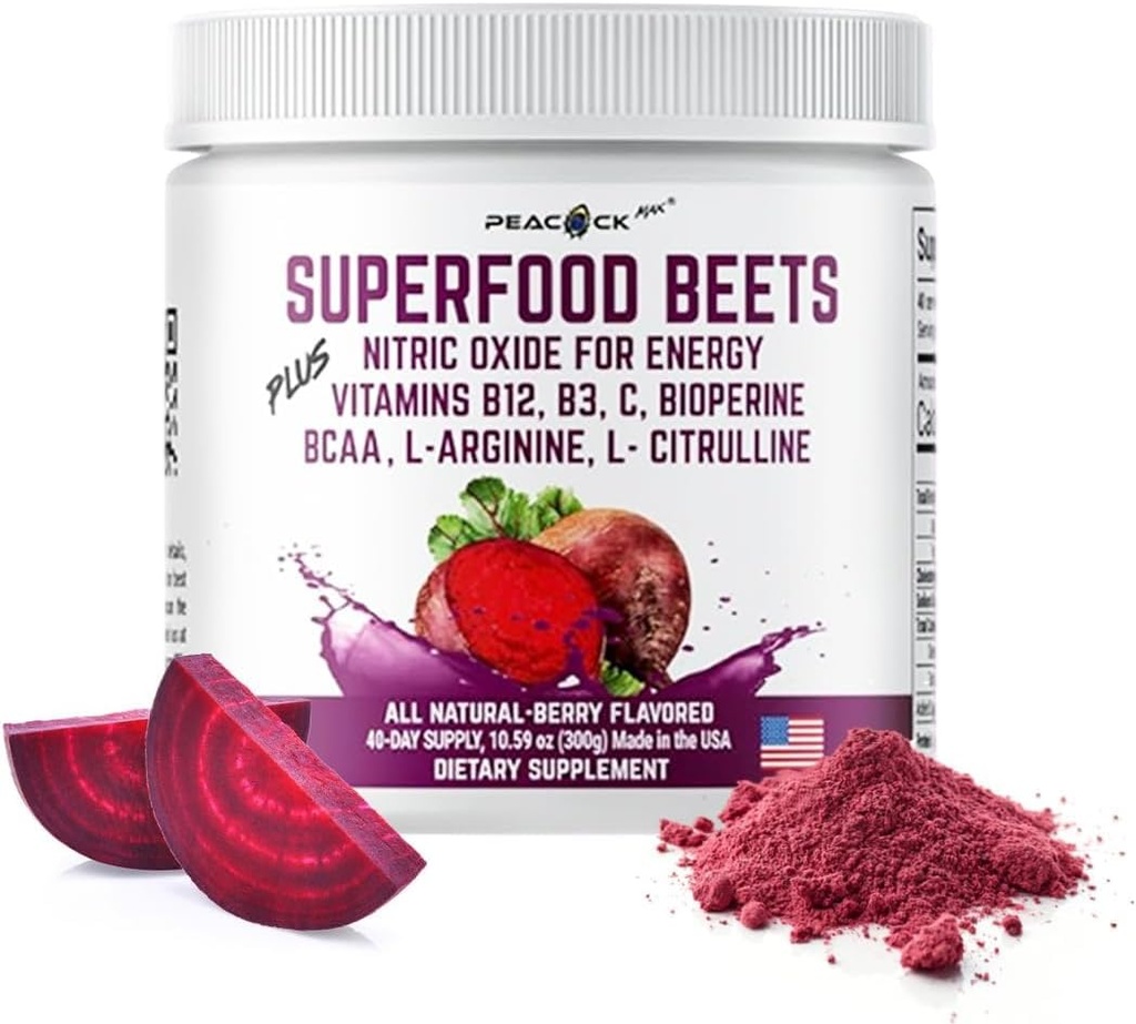 Superfood Beets Powder, 10.59oz 40 Servering - Beetroot Powder Organic Beet Root Blend med Green Tea & Berry Flavor, Non- GMO, Plant- baseret drik mix
