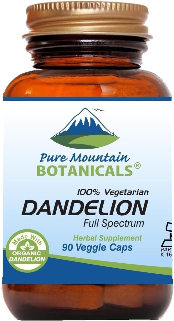 Pure Mountain Botanicals Mælkebøtte Root Kapsler - Kosher Vegan med 450 mg Økologisk Mælkebøtte Root Supplement