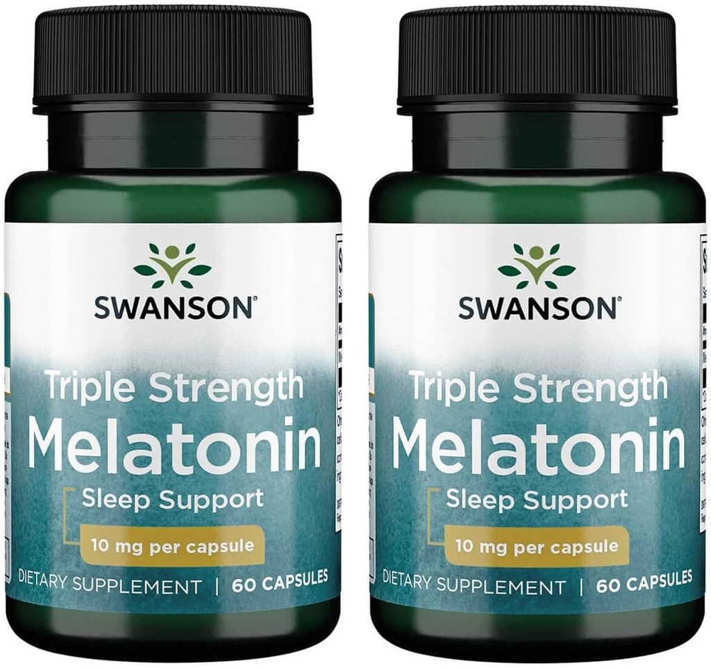 Swanson Triple Strength Melatonin - Naturlig søvnstøtte til forstyrrede sovekredse - (60 kapsler, 10 mg hver) 2 pakning