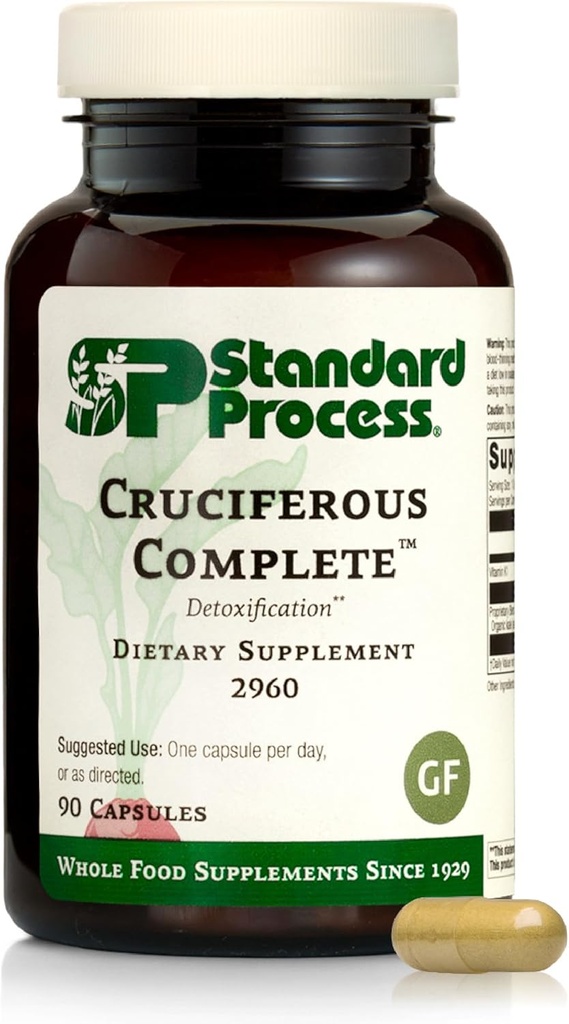 Standard Process Crucifereal Complete - Hel fødevare Antioxidant, Detox og leverstøtte med vitamin K, Økologisk Kale og Brussel spirer - 90 kapsler