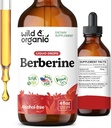Wild & Organic Berberine Drops 500mg - Flydende Berberine supplement HCL til total support - Pure Extract Tincture - Vegan, Alkohol & Sugar- Free - 4 fl oz