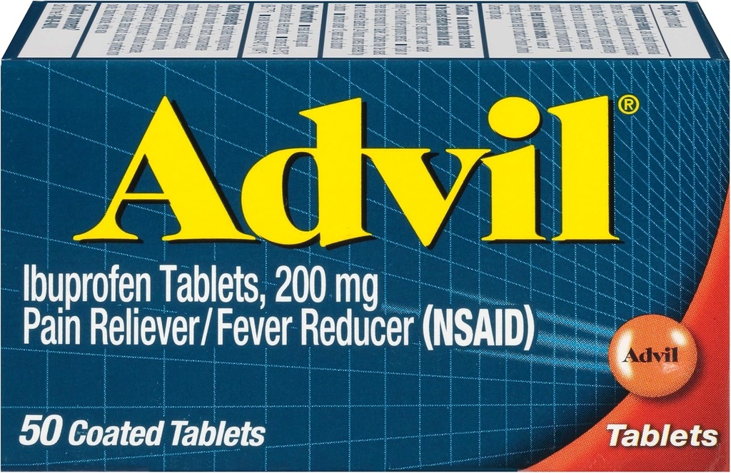 Advil Pain Reliever og Fever Reducer, Ibuprofen 200 mg for Pain Relief - 50 overtrukne tabletter