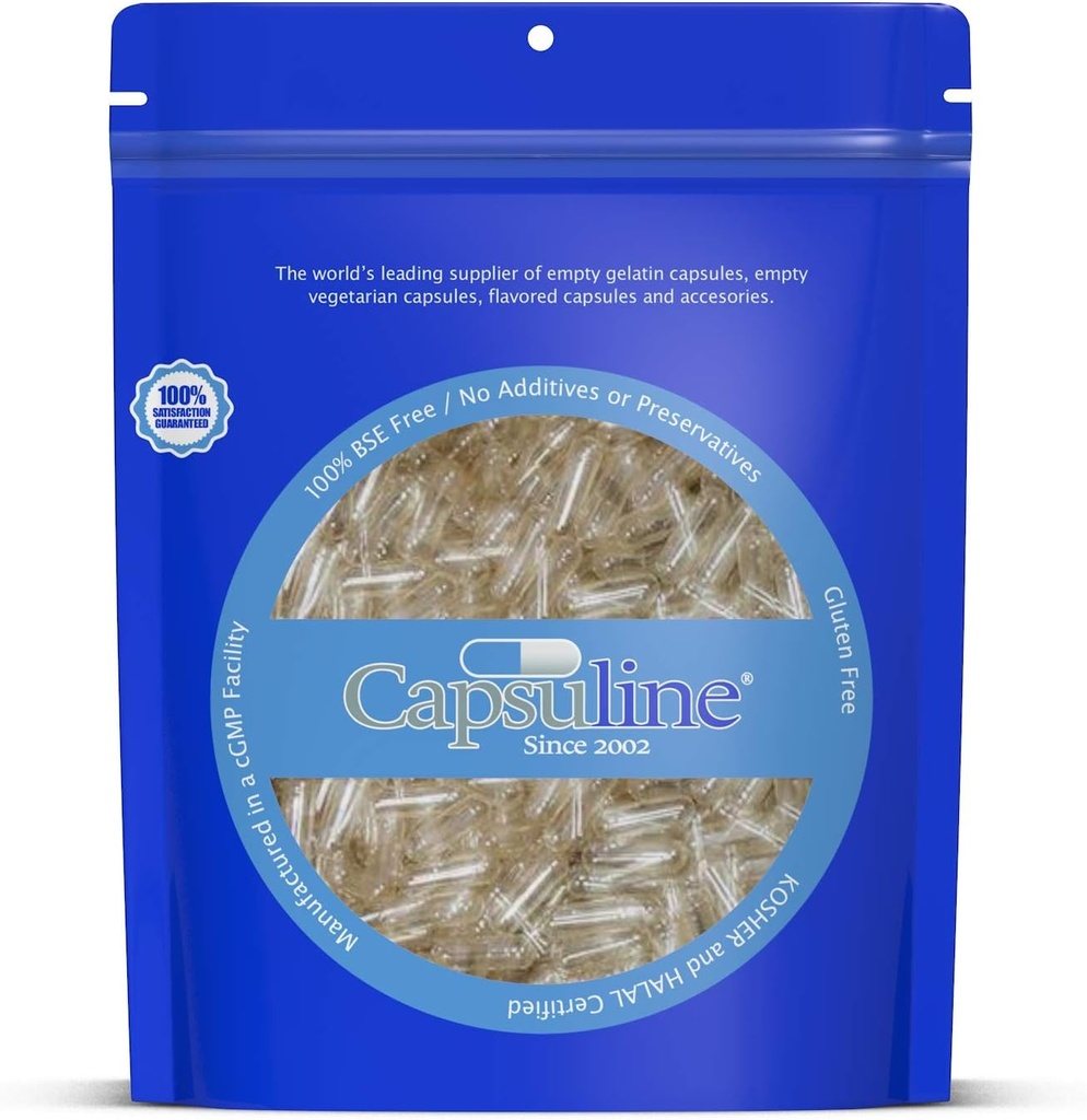 Capsulin Størrelse 4 tomme Gelatine Kapsler, Clear - 50000 Tæller # 124; Gluten Free, Kosher, Non- GMO Certificeret # 124; Pure Bovin Pill Caps For DIY Supplement Filling