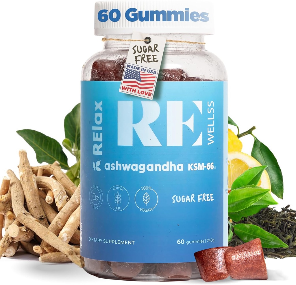 Ashwagandha & D-vitamin Gummies against 125; Kosttilskud 124; KSM 66 Ashwagandha til Calmness Support 300mg 124; L- Theanine Lemon Balm 124; Natural Herbal Non- GMO Sugar Free Gluten Gelatine Gratis 124; 1 pakke