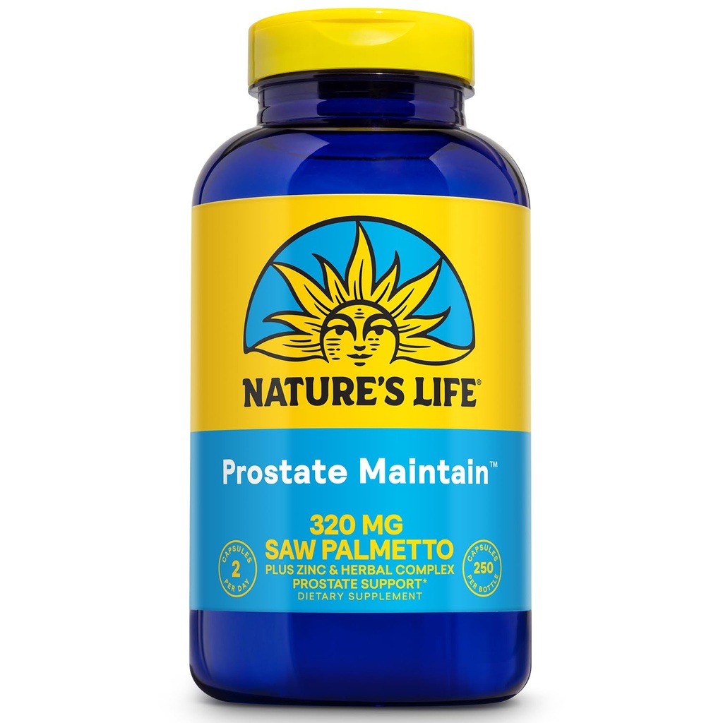 Nature 's Life Prostata Maintentain - Prostata Support for mænds sundhed - Saw Palmetto, Pygeum Herbal Complex og Zink Kosttilskud - 125 Servere, 250 Vegetariske Kapsler