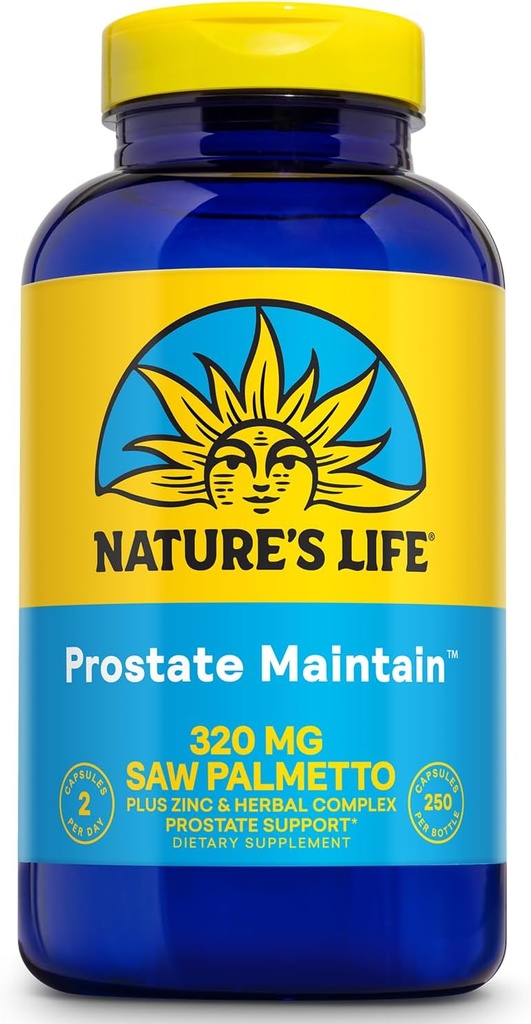 Nature's Life Prostate Maintain - Prostate Support Supplement for Men's Health - Saw Palmetto, Pygeum Herbal Complex and Zinc Supplements - 125 Servings, 250 Vegetarian Capsules