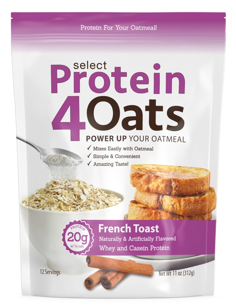 PEScience Protein4Oats, Protein Powder to Make Amazing Tasting Protein Oatmeal, with Whey and Casein - French Toast, 12 Servings