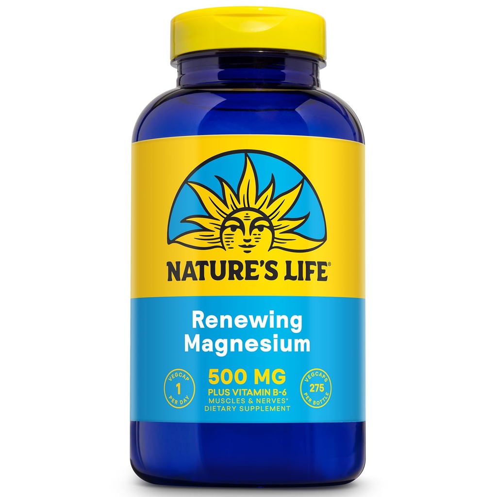 Nature 's Life Renewing Magnesium 500 mg - Magnesium Citrate, Magnesium Malat, Magnesium Oxide Plus vitamin B- 6 - Muskler og nerver Support - Lab Verified - 275 Servere, 275 VegCaps