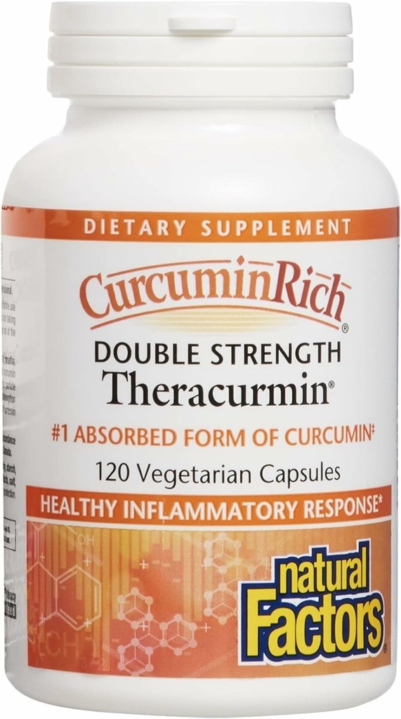 Naturlige faktorer CurcuminRich Double Strength Theracurmin - Antioxidant Support Supplement med Curcumin - Kosttilskud Støtte Muskel & - 120 Vegetariske Kapsler (120 Servere)