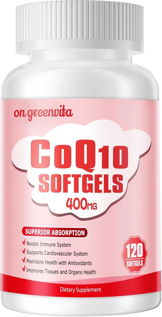 CoQ10- 400mg- Softgel med PQQ, BioPerine & Omega-3, Coenzym Q10 (Ubiquinon) Supplement for High- Absorption, Powerful- Antioxidant, Support Heart & Energi- Production, 120 Servere