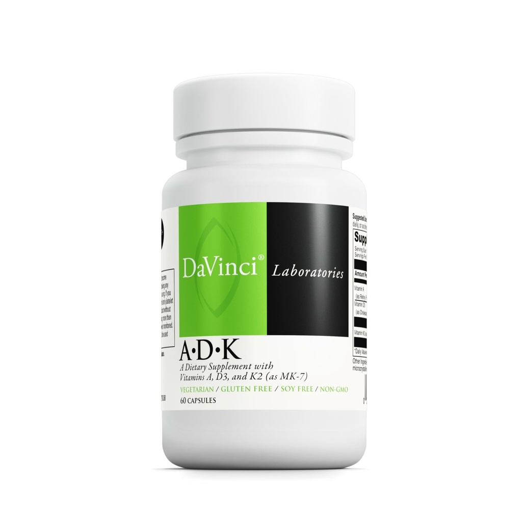 DAVINCI Labs ADK - Hjælper support ben, hjerte og immunforsvar - Kosttilskud med vitaminer A, D3 & K2 (som MK- 7) - Vegetar, Gluten Free & Soy Free - 60 kapsler