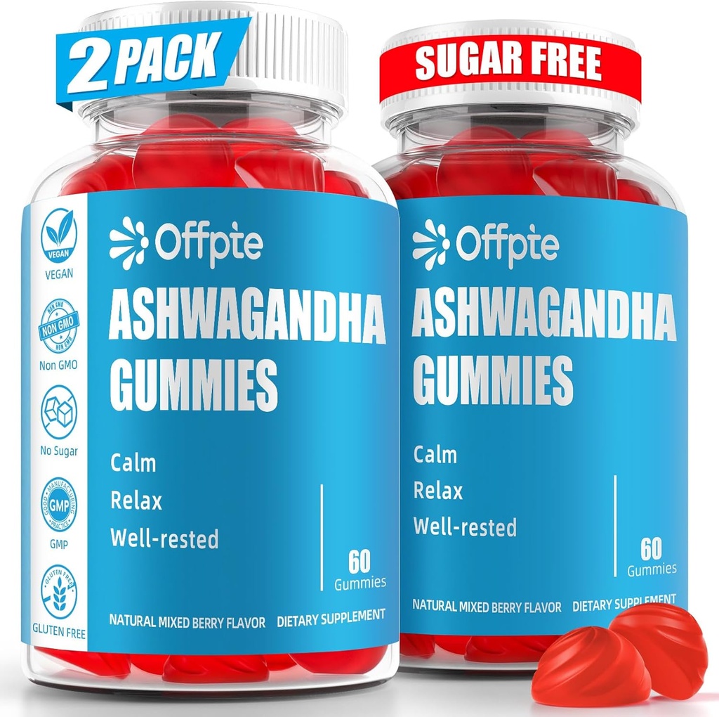Ashwagandha Gummies Sukker Gratis for kvinder Mænd, High Potence Ashwagandha Root Extract Kosttilskud med L- Theanine GABA kamille gurkemeje Vitamin D3 B12 for Stress Voksne Vegan (blandet berry)