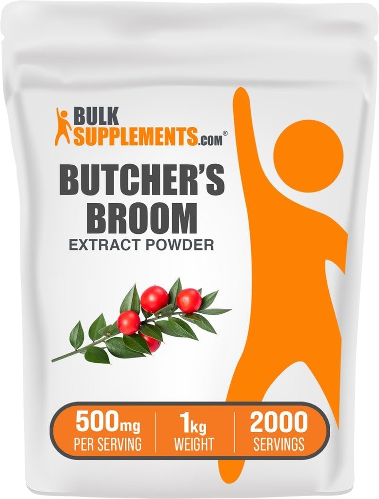 BulkSupplements.com Butcher 's Broom Extract Powder - Slagtere Broom, Herbal Supplement - Vegan & Gluten Free, 500mg per Serving, 1kg (2,2 lbs) (Pack of 1)