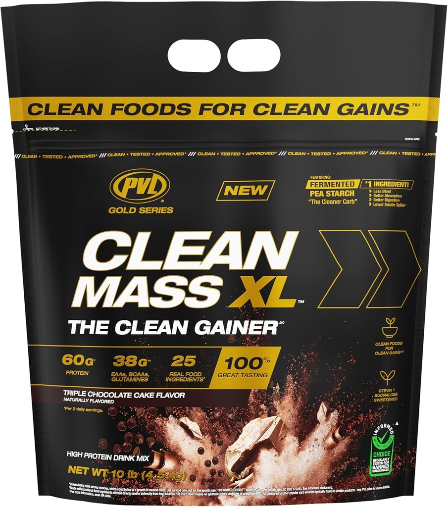 PVL Gold Series - Clean Mass XL - Den rene muskelmasse Gainer - 10 LB - Triple Chocolate Cake