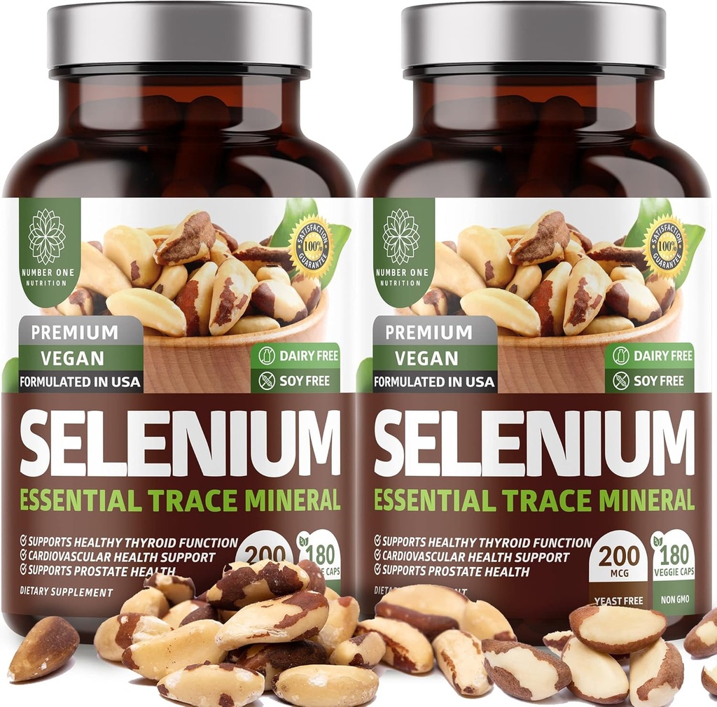 2-Pack N1N Premium Pure Selenium [Max Absorption, 200MCG] til støtte Immunitet, hjerte og prostata sundhed, 360 Veg Caps