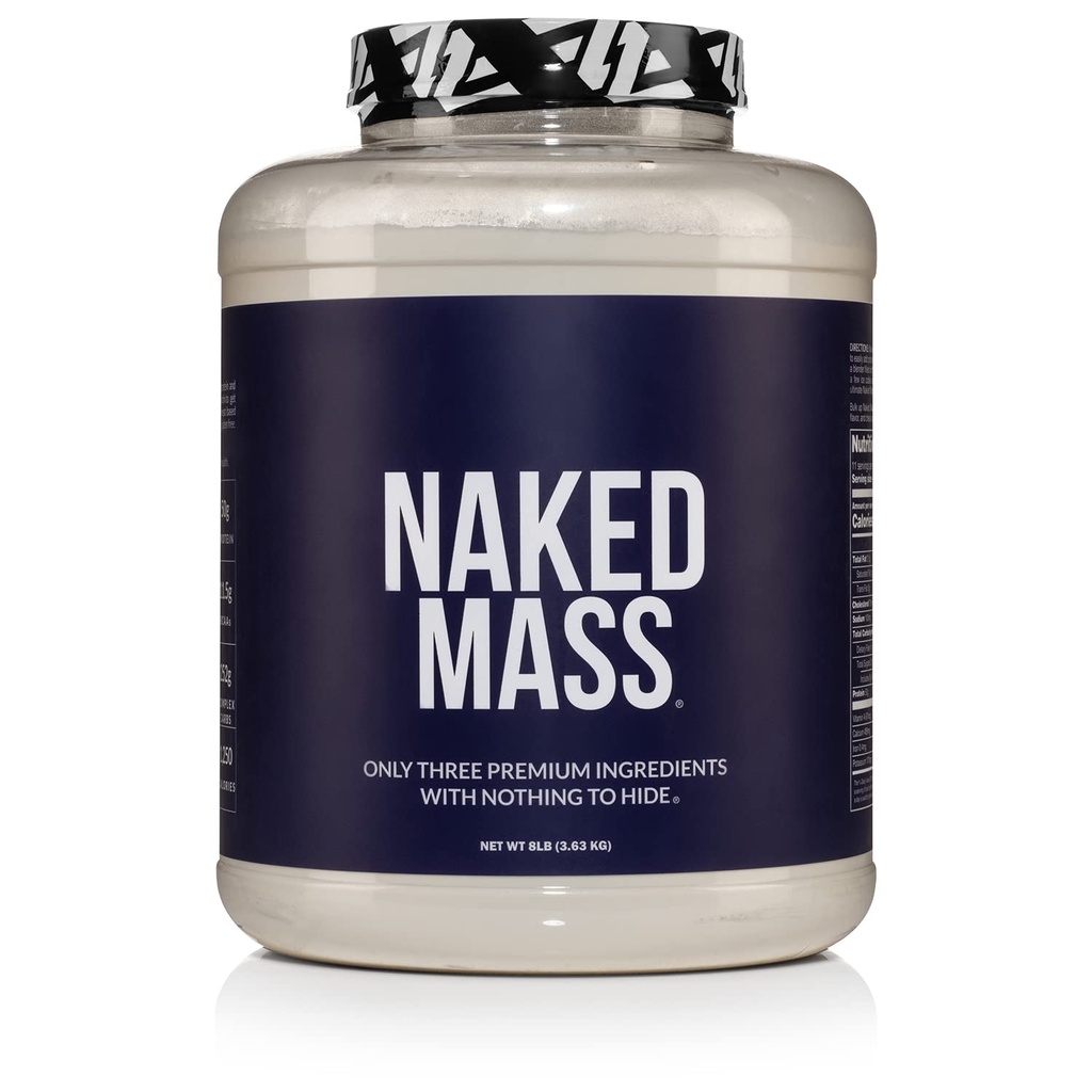 NAKED Mass - Natural Weight Gainer Protein Powder - 8 LB Bulk, GMO Free, Gluten Free & Soy Free. Ingen kunstige ingredienser - 1.250 kalorier pr Servering
