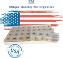 Unique XL Monthly Pill Organizer med 31 rum, 1 per dag, 4 Uge Fuld Måned 31 Dag Pill Organizer, Inkluderer Tray og 8 Ekstra store flytbare rum