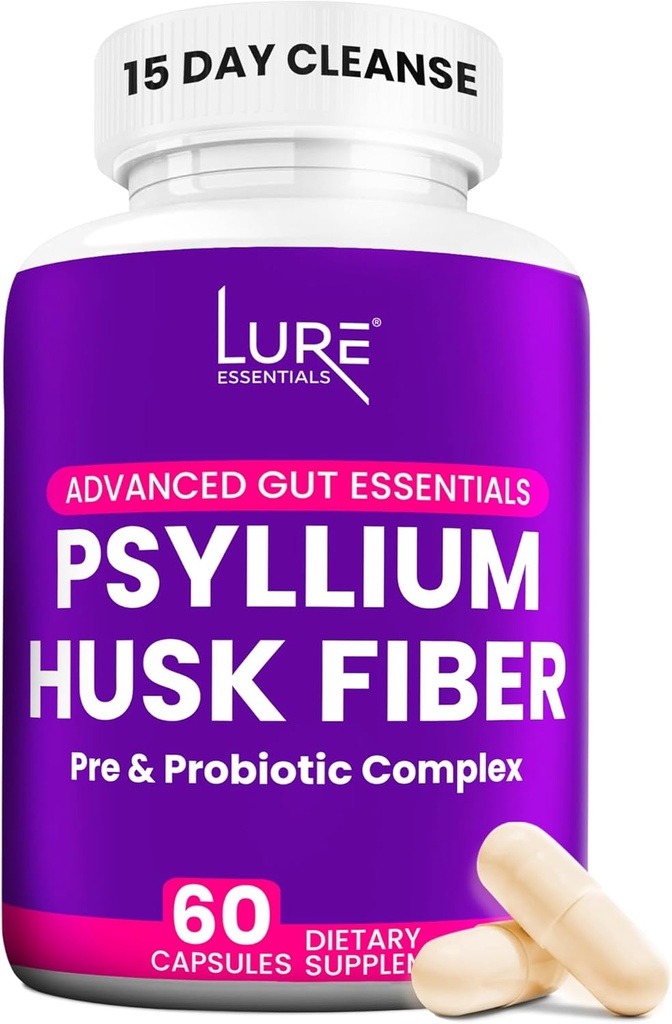 Lure Essentials Psyllium Husk kapsler til Colon Cleanse - Prebiotic og Probiotic Fiber