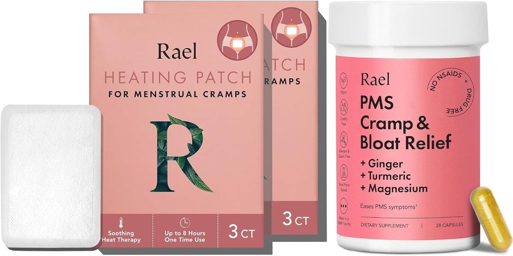 Rael Bundle - PMS supplement til kvinder (28 kapsler) & Urtevarmeplader (lille, 8 greve)
