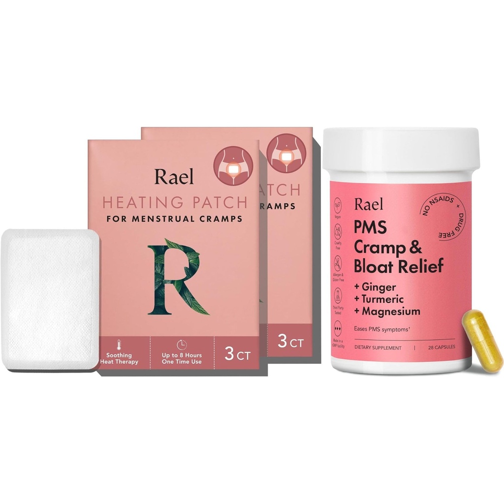 Rael Bundle - PMS supplement til kvinder (28 kapsler) & Urtevarmeplader (lille, 8 greve)