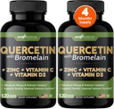 Gade Nutrition Quercetin med C-vitamin og zink - Quercetin 500mg - Quercetin med Bromelain - Zink Quercetin - Quercetin Kosttilskud + D3- vitamin (ikke- GMO, Gluten- fri, Vegan) - 4 måneders forsyning