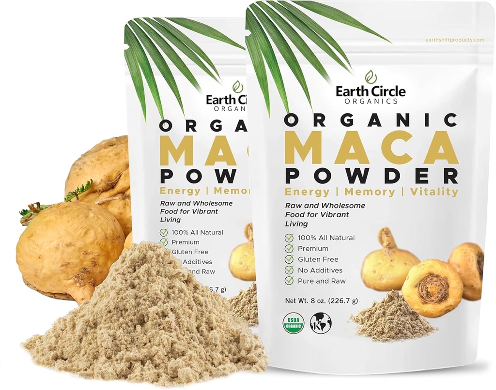 Earth Circle Organics Gul Maca Root Powder, Natural Superfood, Hjælper med energi, vægt, og kvinders fertilitet - Vegan - 8 Ounce (Pack of 2)