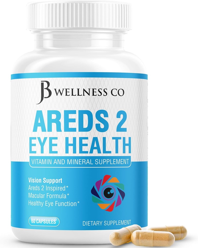 JB Wellness AREDS 2 Eye Vitamin & Mineral supplement, Indeholder Lutein, C-vitamin, Zeaxanthin, Zink & Vision Vision Supplement - 60 Tæl