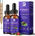 2 Pack Elderberry Syrup, Black Elderberry Drops med Quercetin, Panax Ginseng, C-vitamin og zink, Sambucus Elderberry Syrup Væske til immunforsvar, Vegan, Non- GMO & Gluten Free