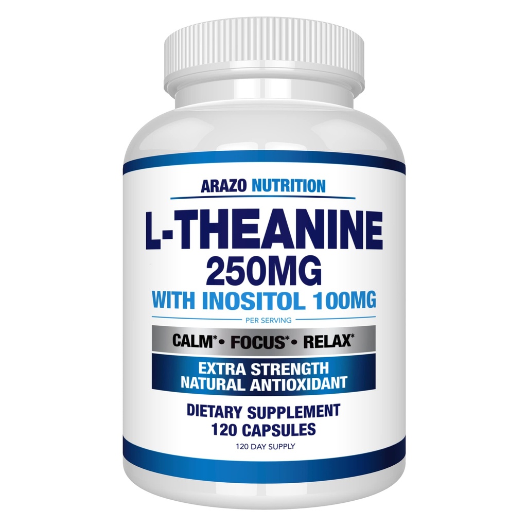 Arazo Nutrition L- Theanine 250 mg (ekstra styrke) med Inositol 100mg, 120 Kapsler Vegetar