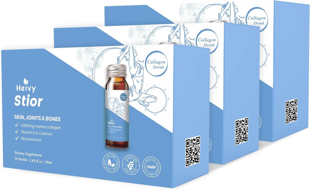 Heivy Marine Collagen Liquid, Collagen Drink, Marine Collagen, Flydende Collagen til kvinder for hårvækst, hudreparation, Mood & Sleep, 1.69 Fl Oz (pakke med 30), Collagen Drink til Joints & Bones