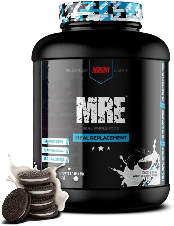 REDCON1 MRE Protein Powder, Cookies N 'Cream - Måltidserstatning Protein Blend Lavet med MCT Olie & Hele fødevarer - Protein med naturlige ingredienser til hjælp i muskel Inddrivelse (25 Servere)