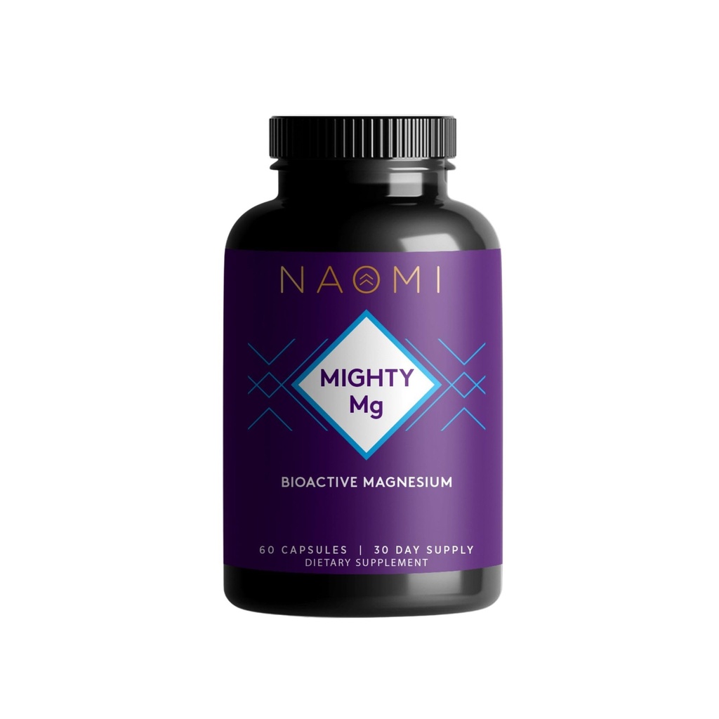 NAOMI Mighty Mg Magnesium Glycinate & Malate Complex 360mg, High Absorption Formel, Elemental Magnesium understøtter hjertesundhed, stærke knogler, bedre søvn, glutenfri, non-GMO, Vegan, 60 Veggie Caps
