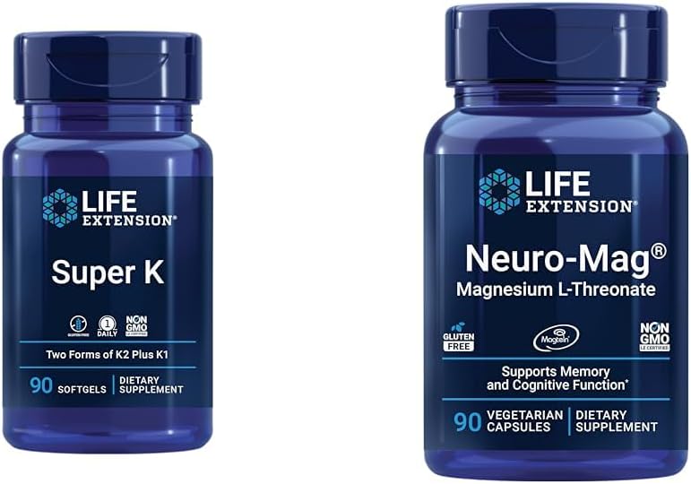 Life Extension Super K, Vitamin K1, Vitamin K2 mk- 7, Vitamin K2 mk-4 & Neuro- mag Magnesium L- threonat, Magnesium L- threonat