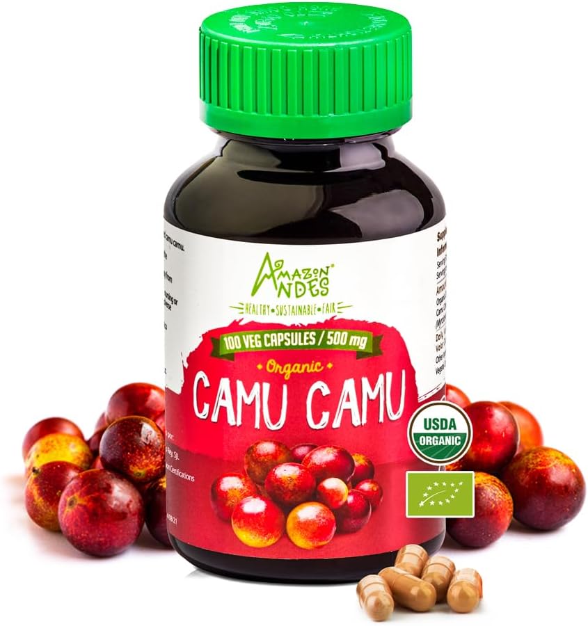 Camu Camu Capsules l Kraftfuld C-vitamin Kilde l Immunsystemet Booster l Organic and Fairtrade Certified l 100 Vegan Pills l 1500mg per Serving l Ikke GMO og Gluten Free l Andes