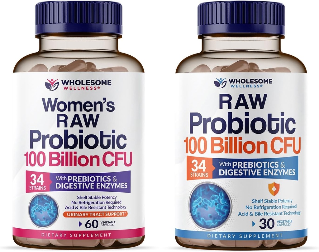 Grossome Wellness 100 Millioner CFU 'er med Prebiotika og Organic Probiotika 100 Millioner CFU til mænd og kvinder Bundle