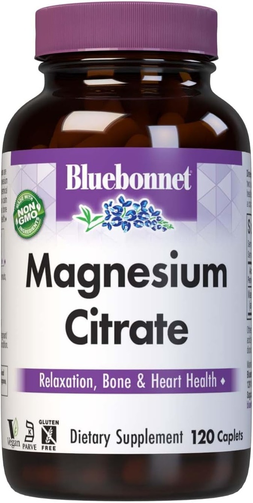 Bluebonnet Nutrition Magnesium Citrate, 400mg Magnesium, Maksimal Absorption, Understøtter immunsundhed og energiproduktion *, Soyfree, Glutenfri, Non- GMO, Kosher, Dairy Free, Vegan, 120 Caplets