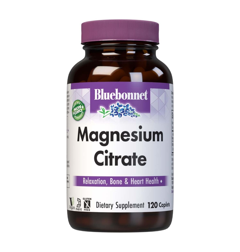 Bluebonnet Nutrition Magnesium Citrate, 400mg Magnesium, Maksimal Absorption, Understøtter immunsundhed og energiproduktion *, Soyfree, Glutenfri, Non- GMO, Kosher, Dairy Free, Vegan, 120 Caplets