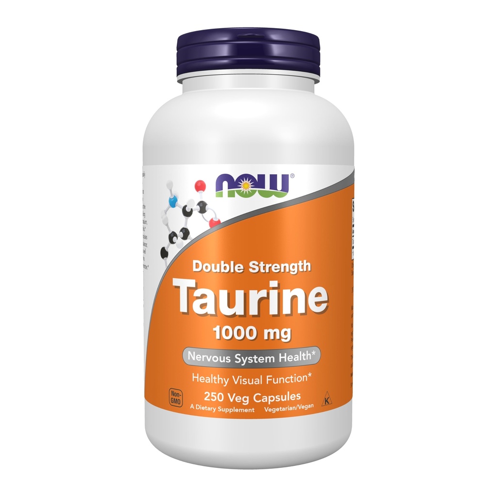 Now Foods Supplements, Taurine 1000 mg, Double Strength, Nervesystemet Sundhed *, 250 Veg kapsler